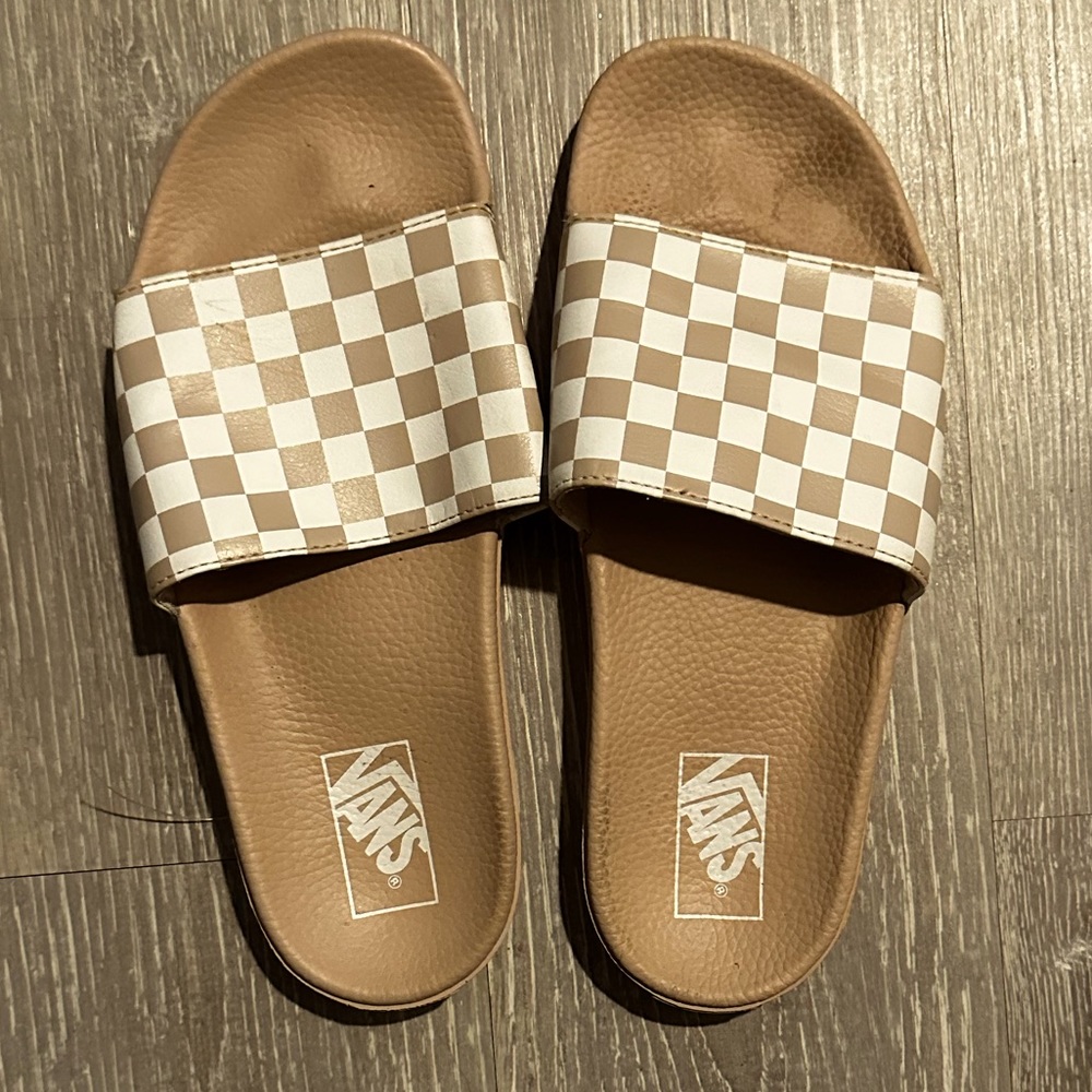 NFS—SOLD ELSEWHERE!!! VANS *UNISEX* NUDE CHECKERED SLIDES! - Picture 1 of 4